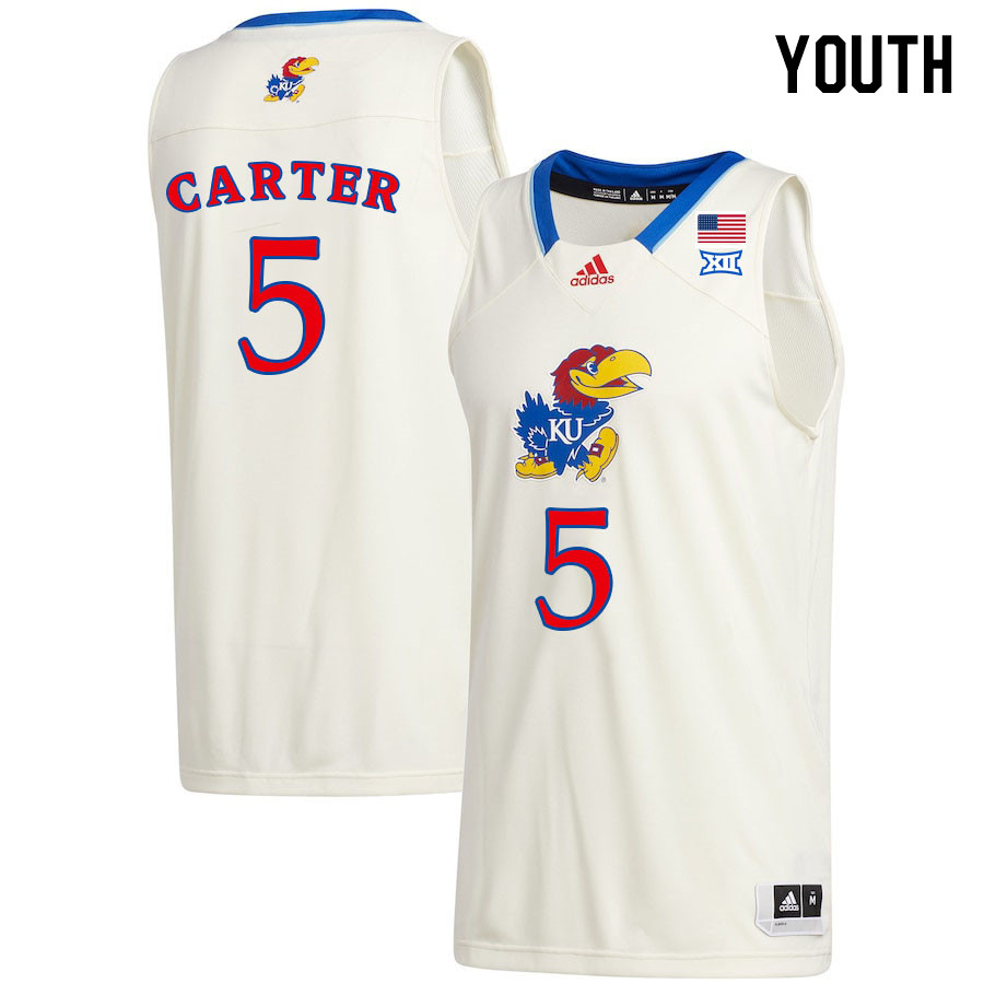 Youth #5 Chris Carter Kansas Jayhawks College Basketball Jerseys Stitched Sale-Cream - Click Image to Close